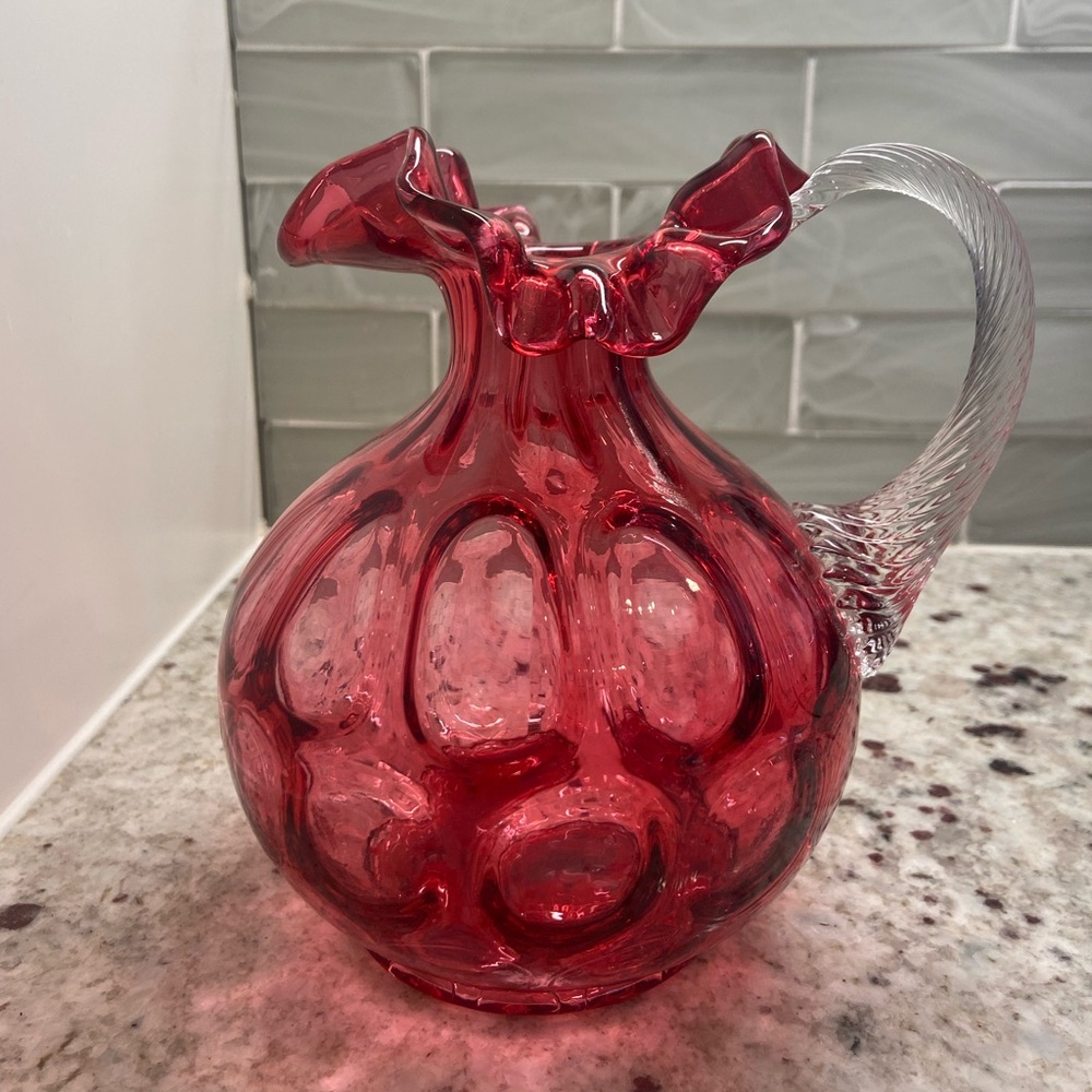 Fenton Cranberry Glass Pitcher (EUC)
